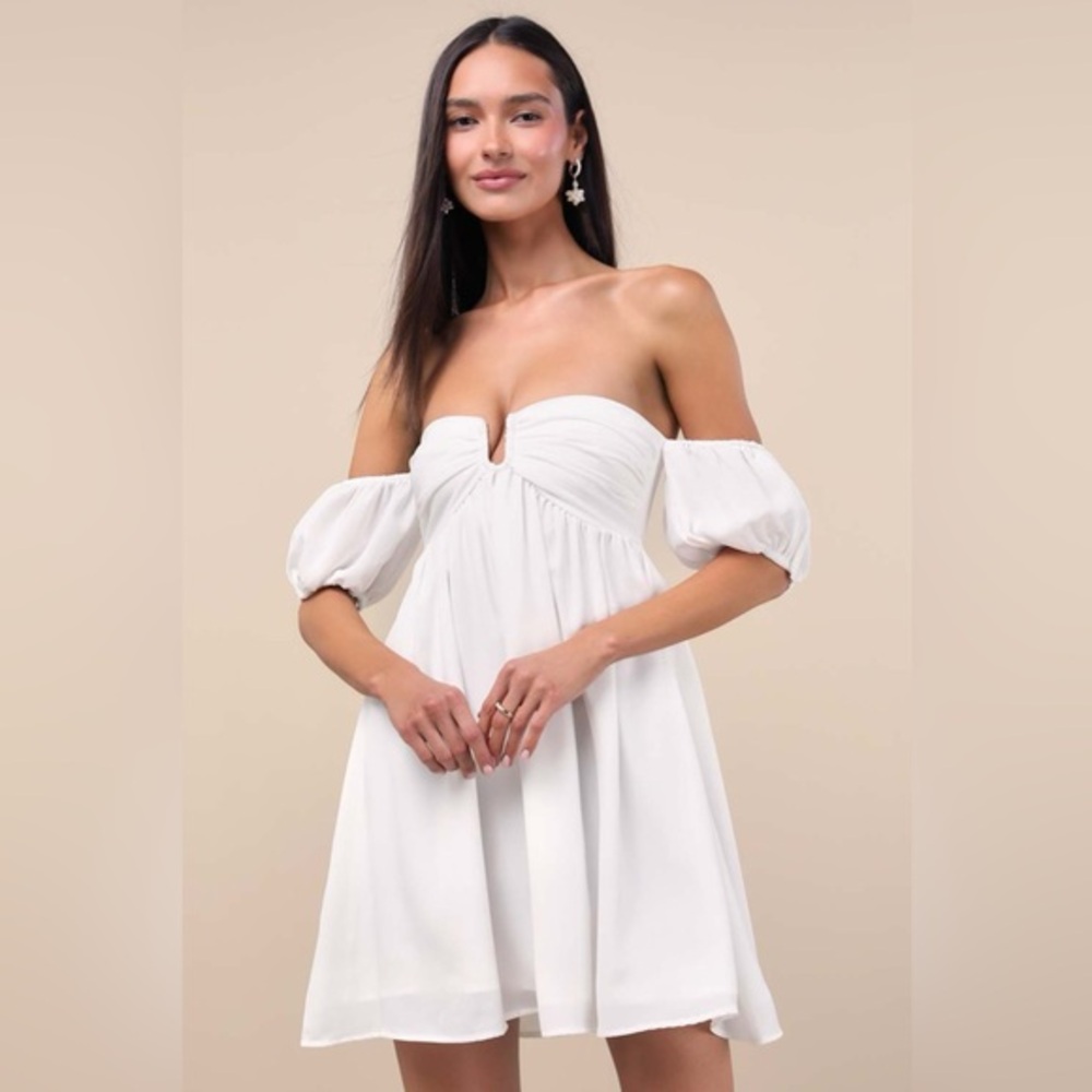 LULU’S MY DREAM DATE OFF THE SHOULDER MINI DRESS
